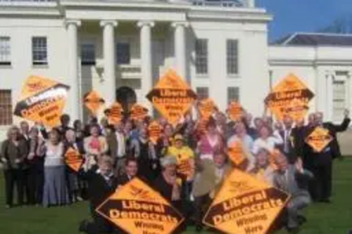 Group of Lib Dem candidates outside Hylands House