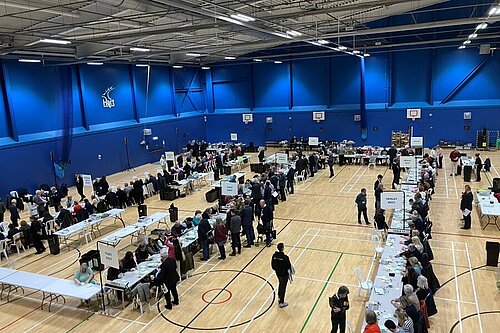 Counting the votes caste in the Hart Leisure Centre