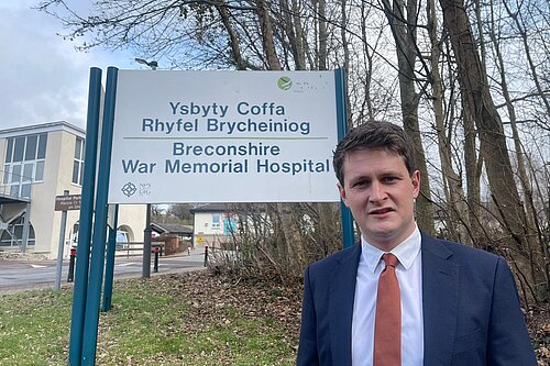 David Chadwick in front of Brecon Hospital