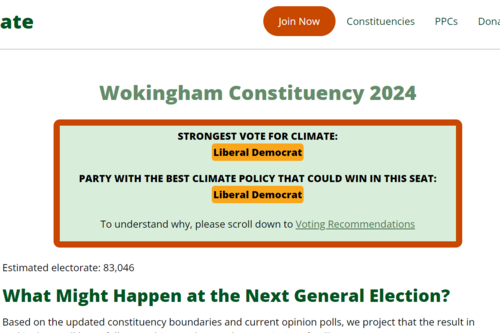 Vote Climate screenshot for Wokingham showing LD as the climate vote.