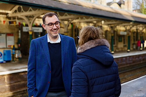 Tom Gordon stood chatting at Knaresborough station