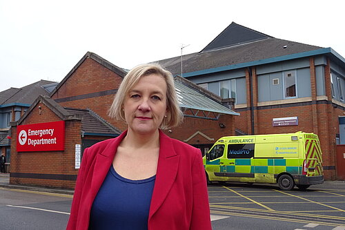 Lisa Smart MP outside Stepping Hill Hospital