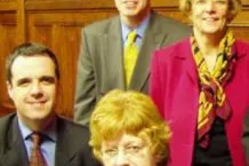 Stephen with MPs at Parliament meeting