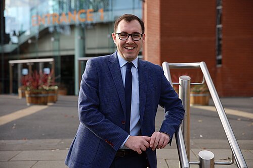 A picture of Tom Gordon MP outside Harrogate Convention Centre