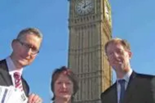 Serena presenting petition to Lembit Opik, MP, Lib Dem Shadow Minister for DBERR