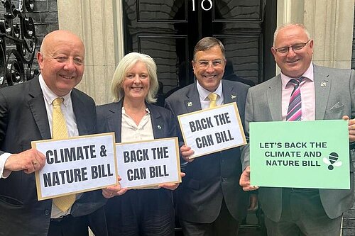 Lib Dem MPs Ian Roome Caroline Voaden Martin Wrigley and Steve Darling back the Climate and Nature Bill outside Ten Downing Street