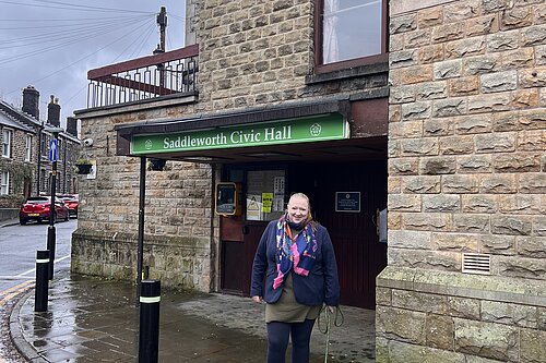 Helen Bishop outside the Civic Hall