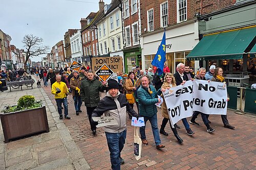 Lib Dem Marchers on the road