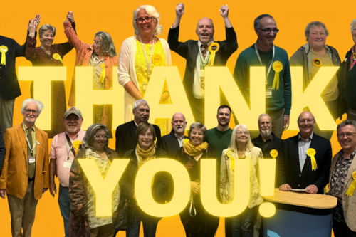 West Dorset Winners at the Local Election Counts Graphic with West Dorset Winners at the Local Election Counts with 'Thank You' Text.