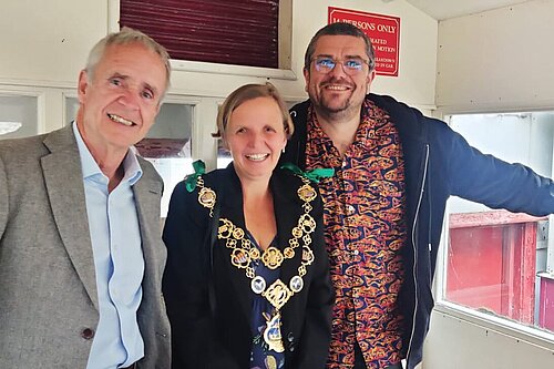 Jim Martin, Anita Jones and Tim Prater in Folkestone Leas Lift car