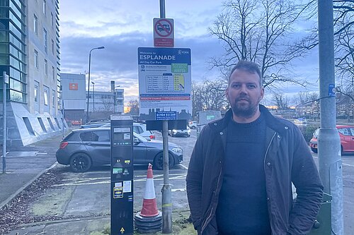 Cllr Hollyer at the Esplanade car park