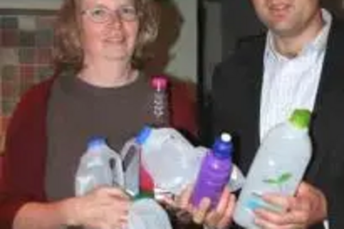 Robin & Claire with plastic bottles