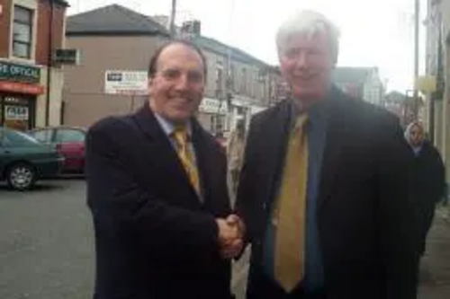 Cllr. Paul Rowen with Simon Hughes, the Lib Dem President on Milkstone Road.