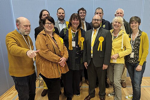 The Reading Liberal Democrats celebrate at the local election count