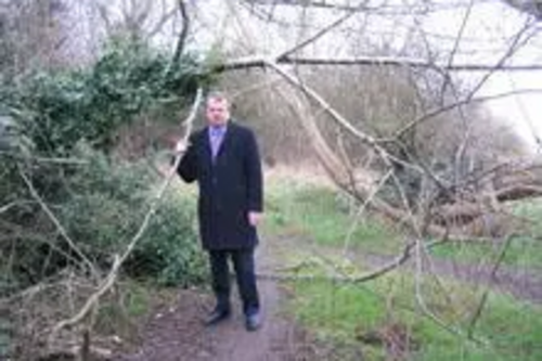 Peter Carroll on the bridleway with the fallen tree